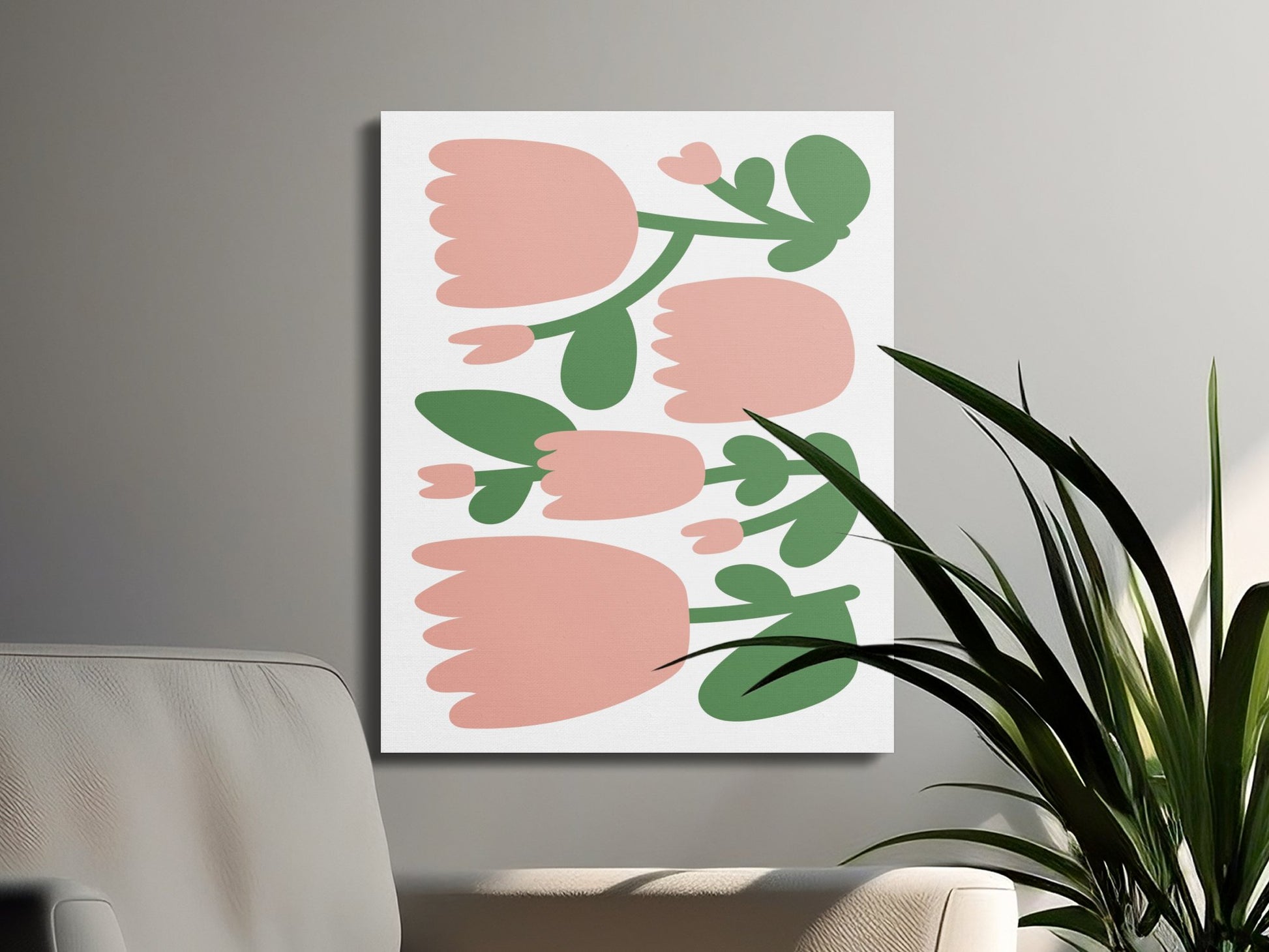 Premium Poster of Charming Floral Wall Art Pink and Green Canvas Wraps