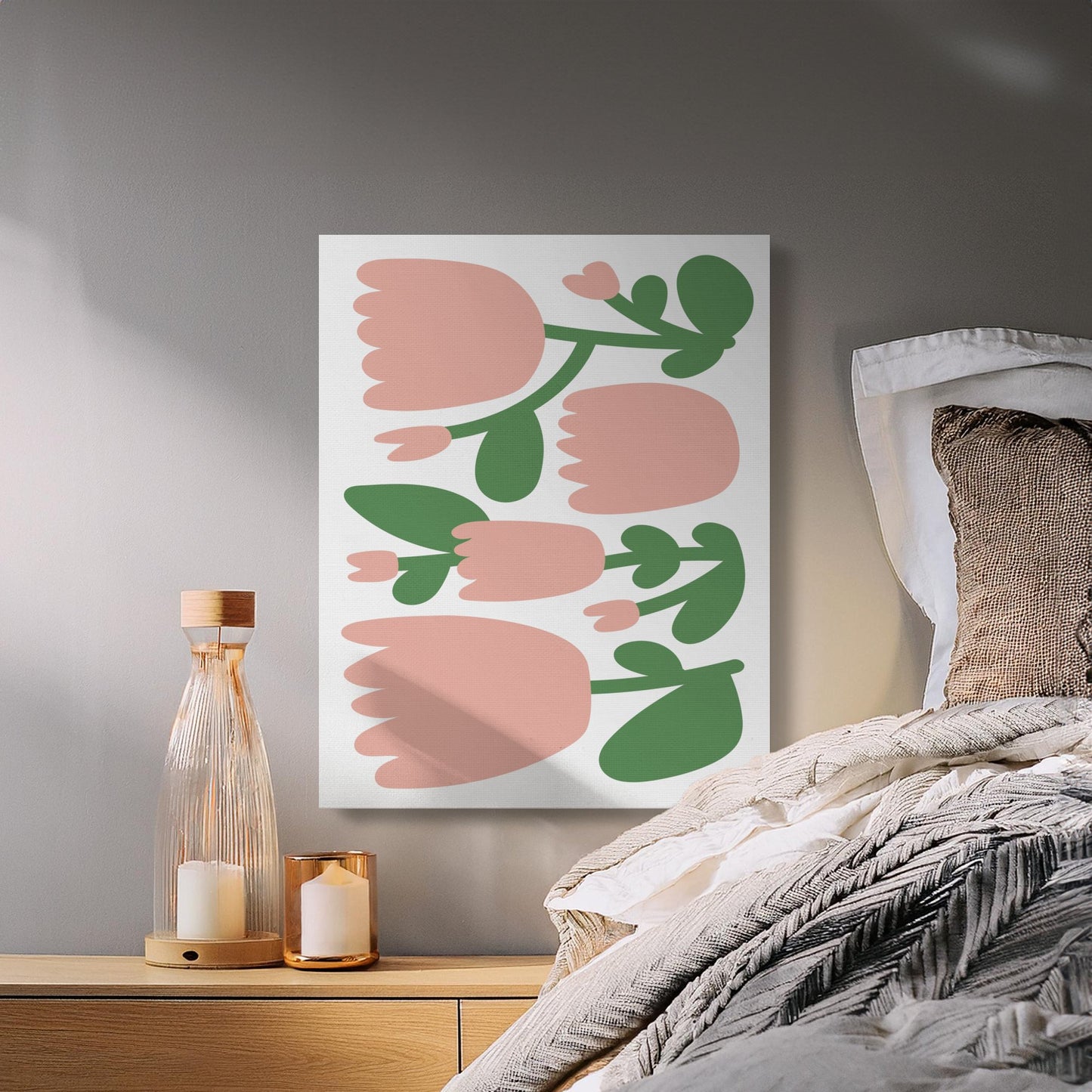 Premium Poster of Charming Floral Wall Art Pink and Green Canvas Wraps