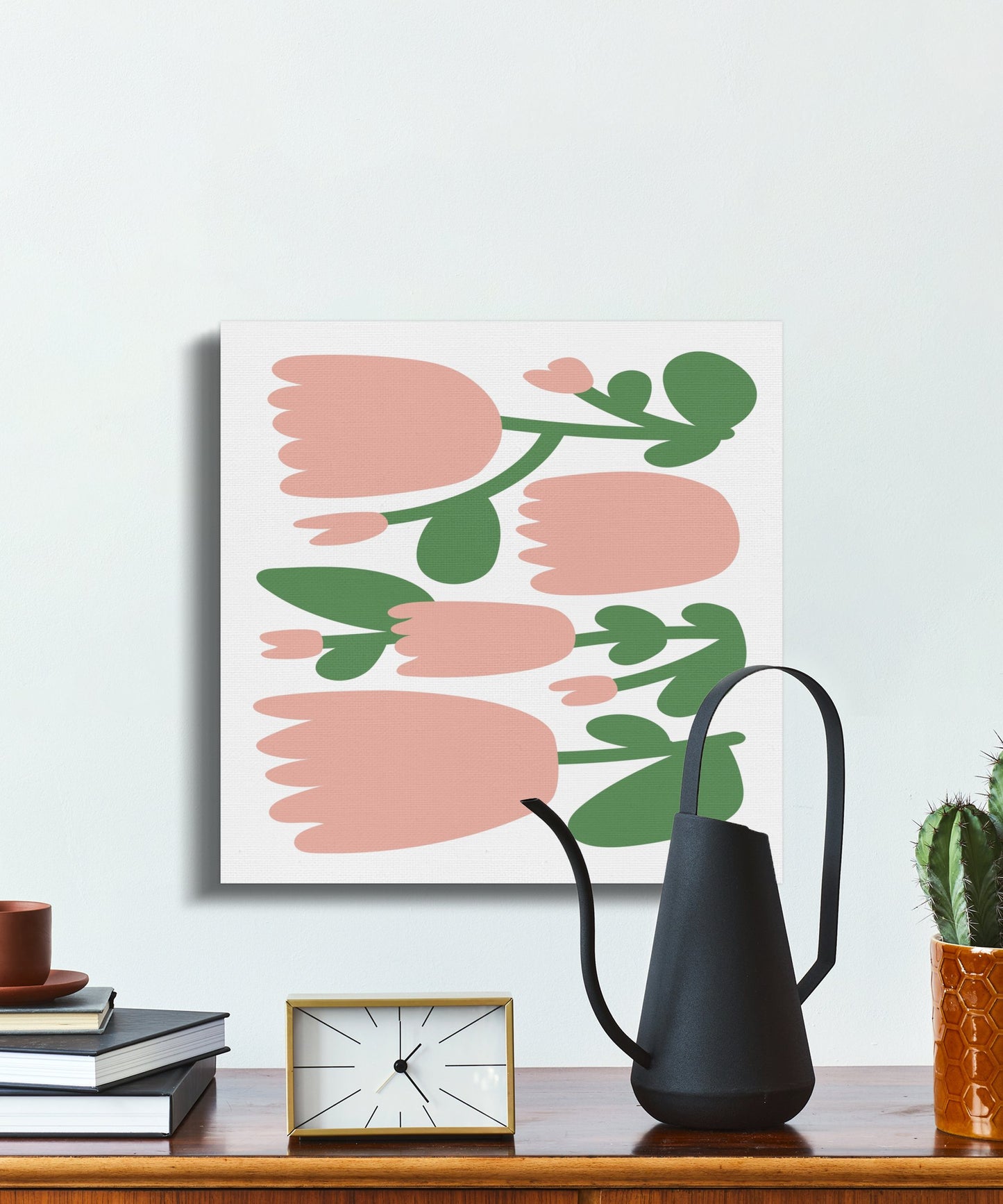 Premium Poster of Charming Floral Wall Art Pink and Green Canvas Wraps