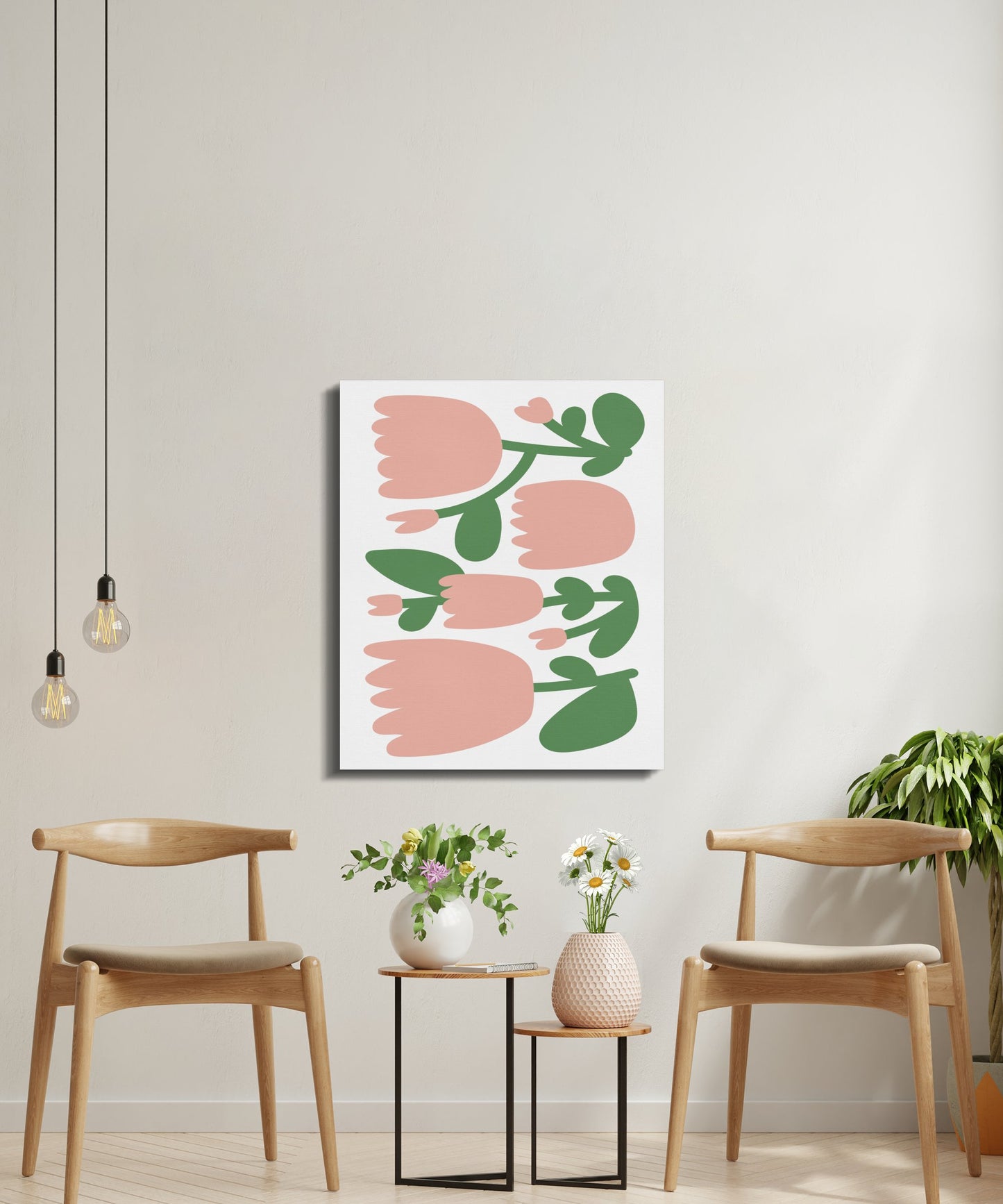 Premium Poster of Charming Floral Wall Art Pink and Green Canvas Wraps