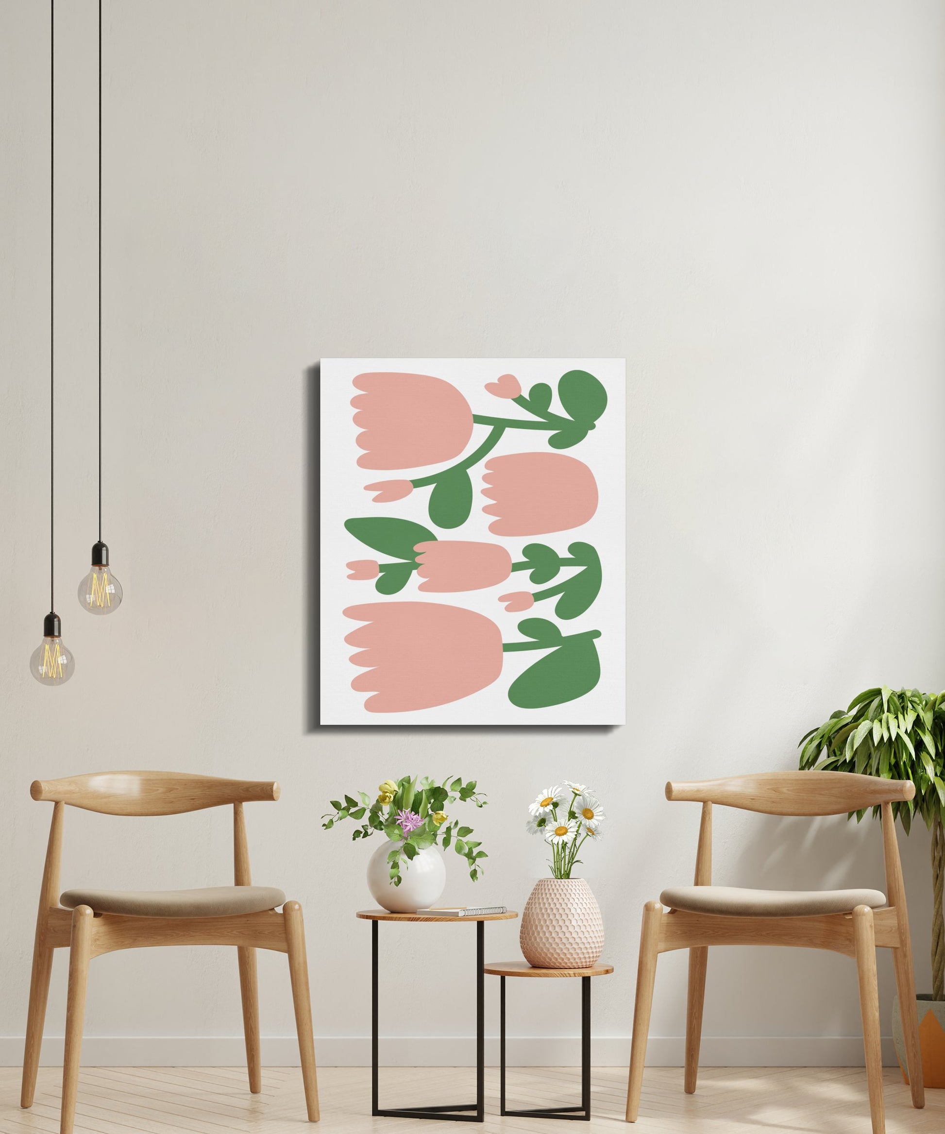 Premium Poster of Charming Floral Wall Art Pink and Green Canvas Wraps