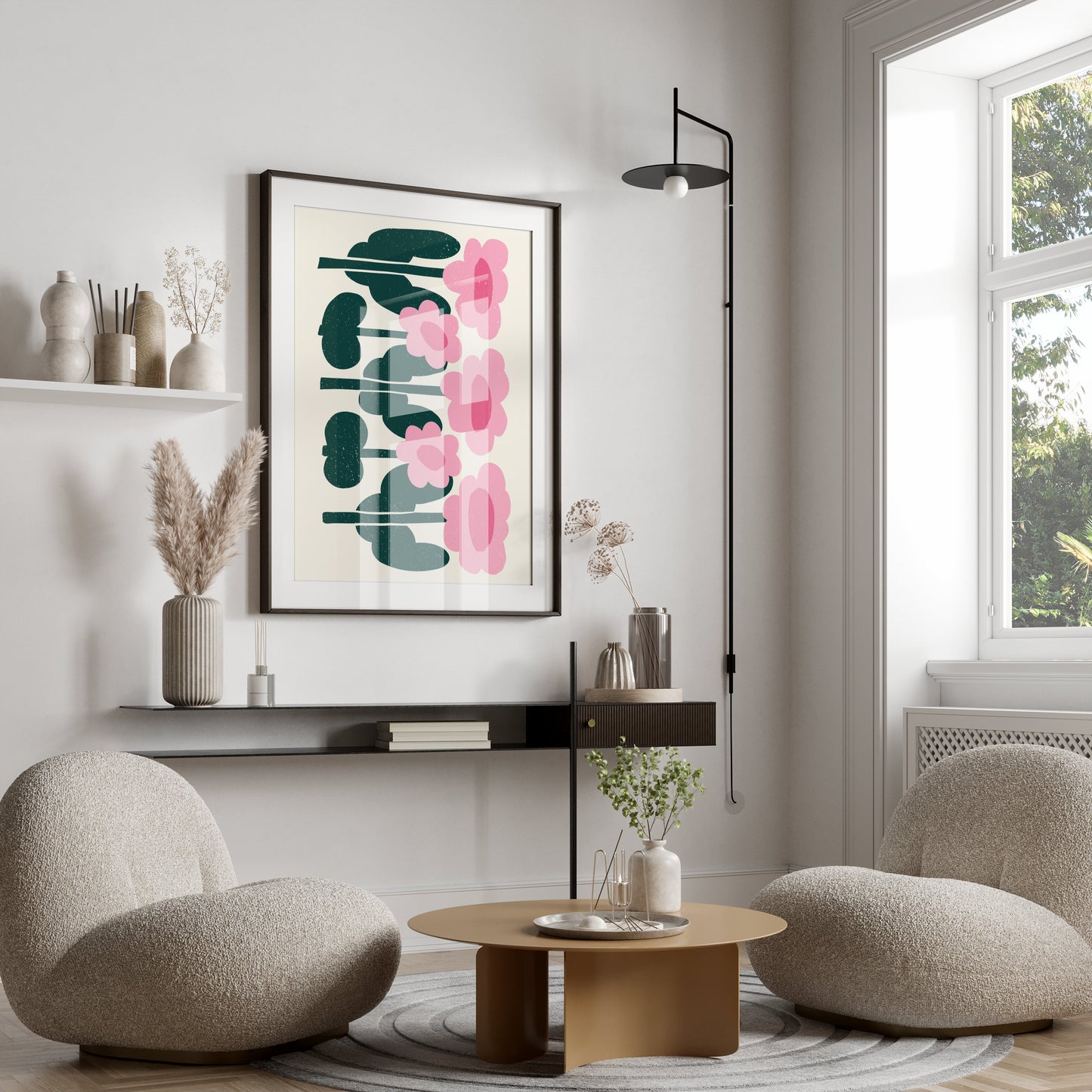 Premium Poster of Charming Pink Floral Art Decorative Wall Posters