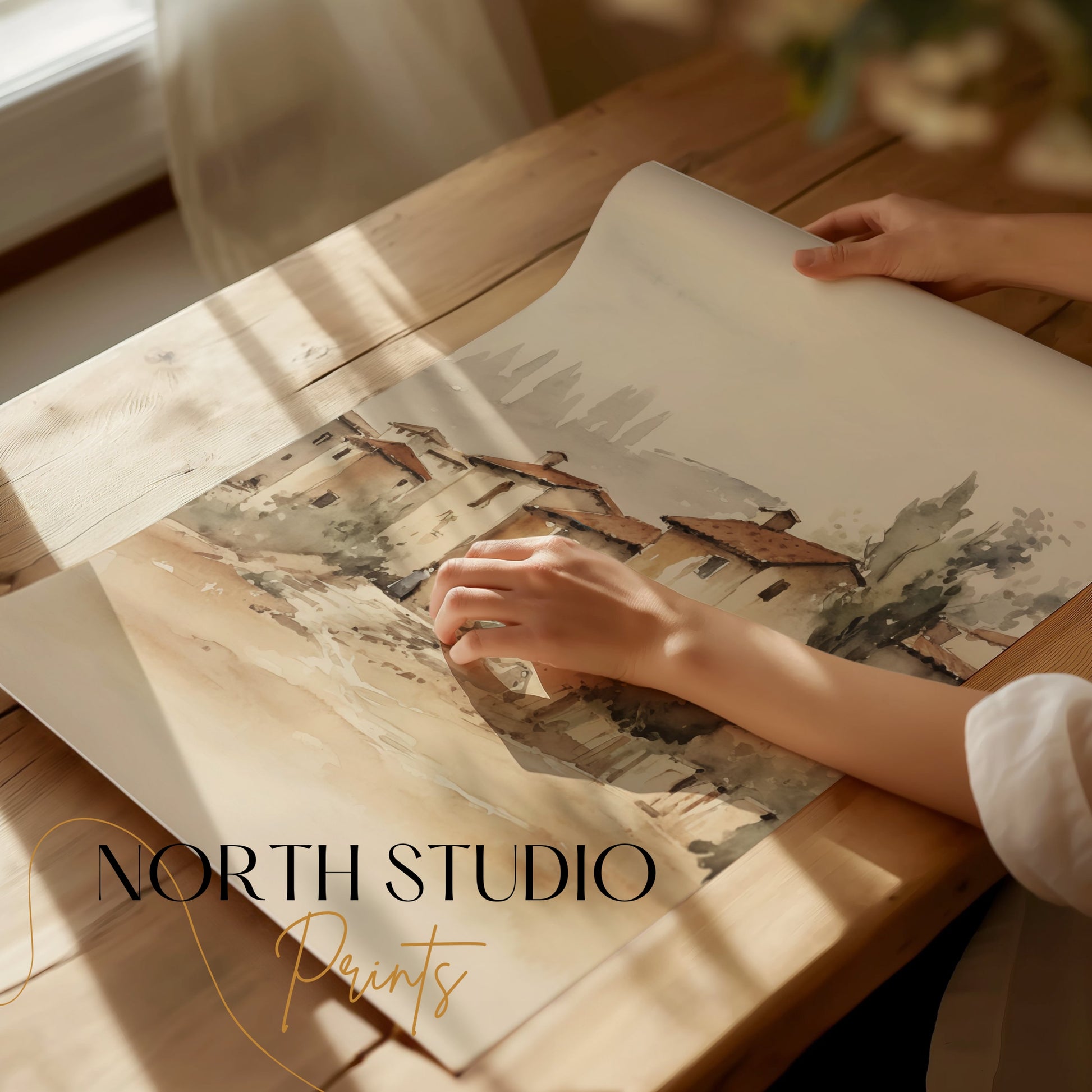 Premium Poster of Charming Rustic Village Watercolor Art Posters