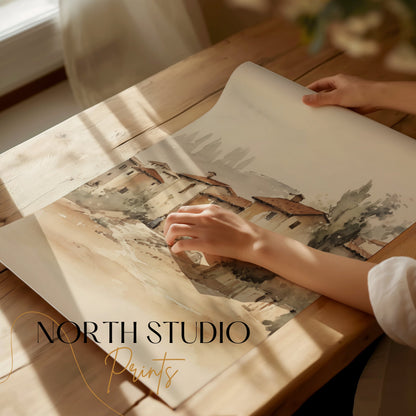 Premium Poster of Charming Rustic Village Watercolor Art Posters