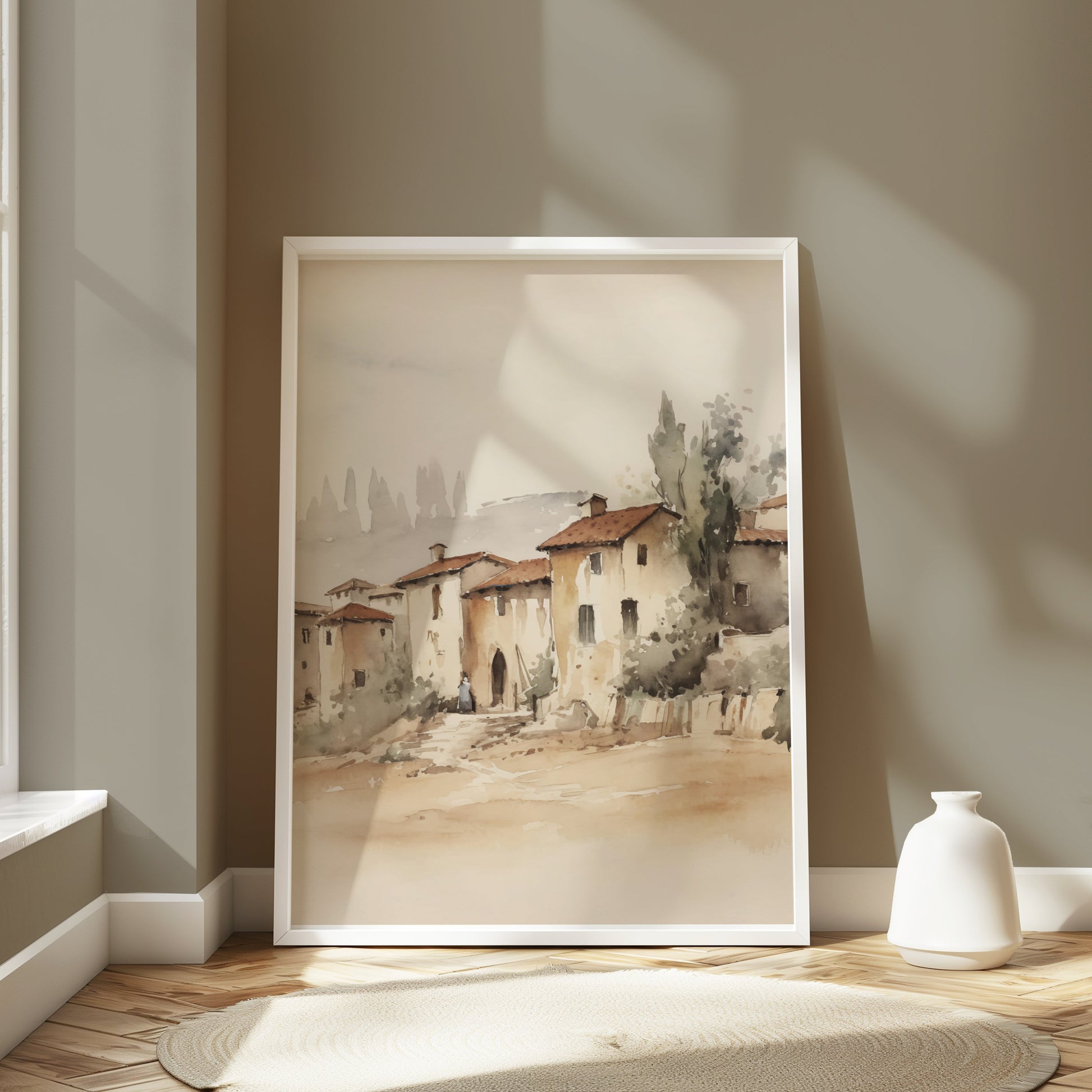Premium Poster of Charming Rustic Village Watercolor Art Posters