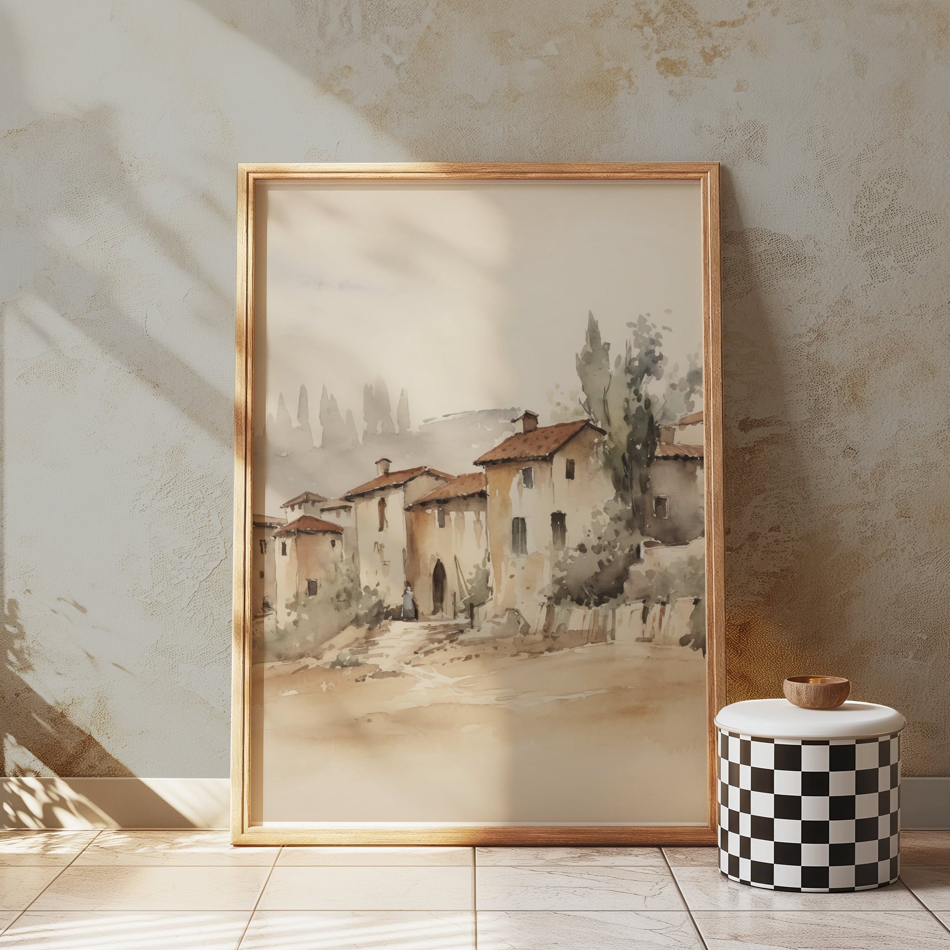 Premium Poster of Charming Rustic Village Watercolor Art Posters