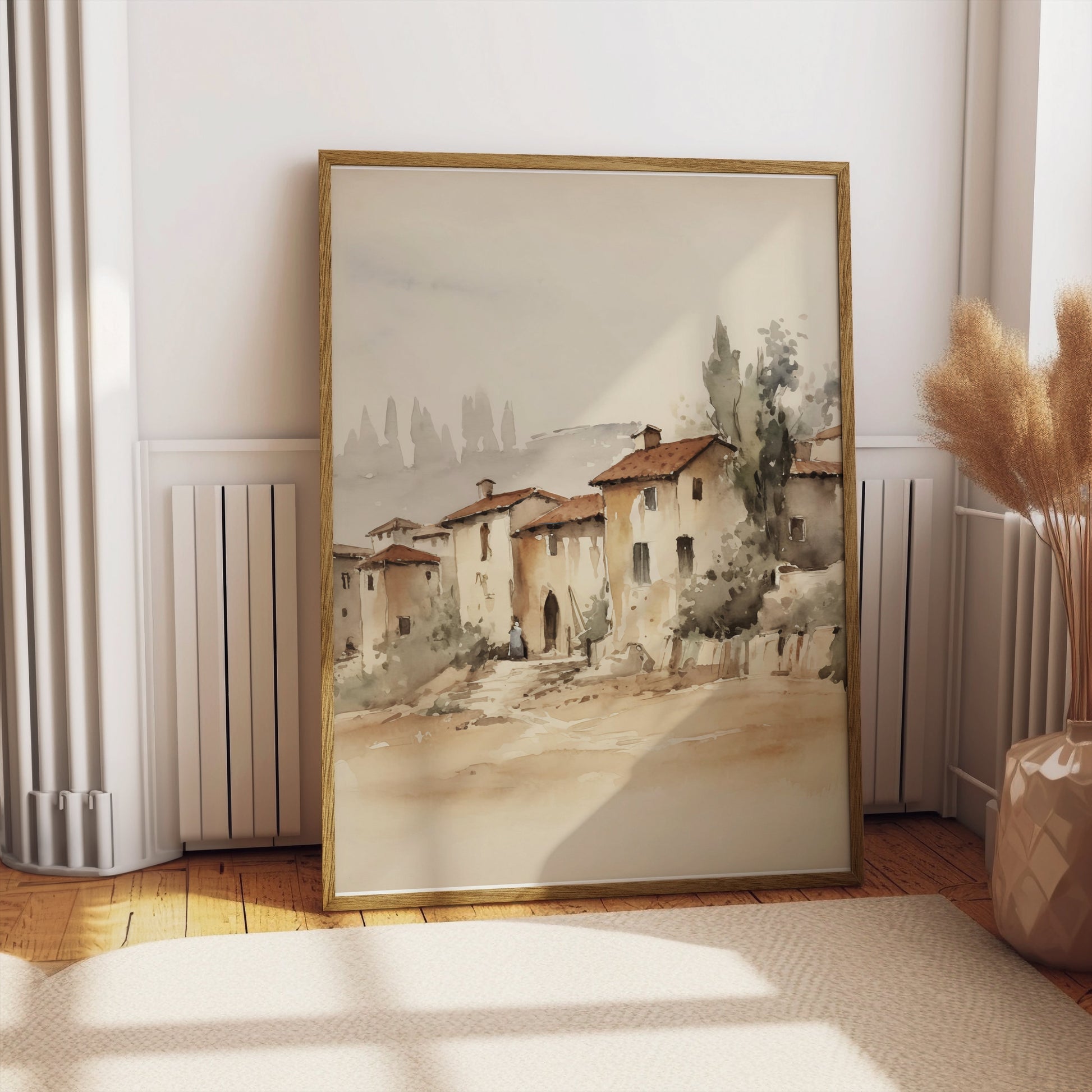 Premium Poster of Charming Rustic Village Watercolor Art Posters