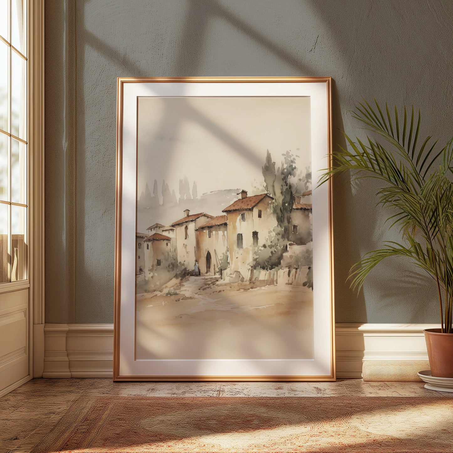 Premium Poster of Charming Rustic Village Watercolor Art Posters