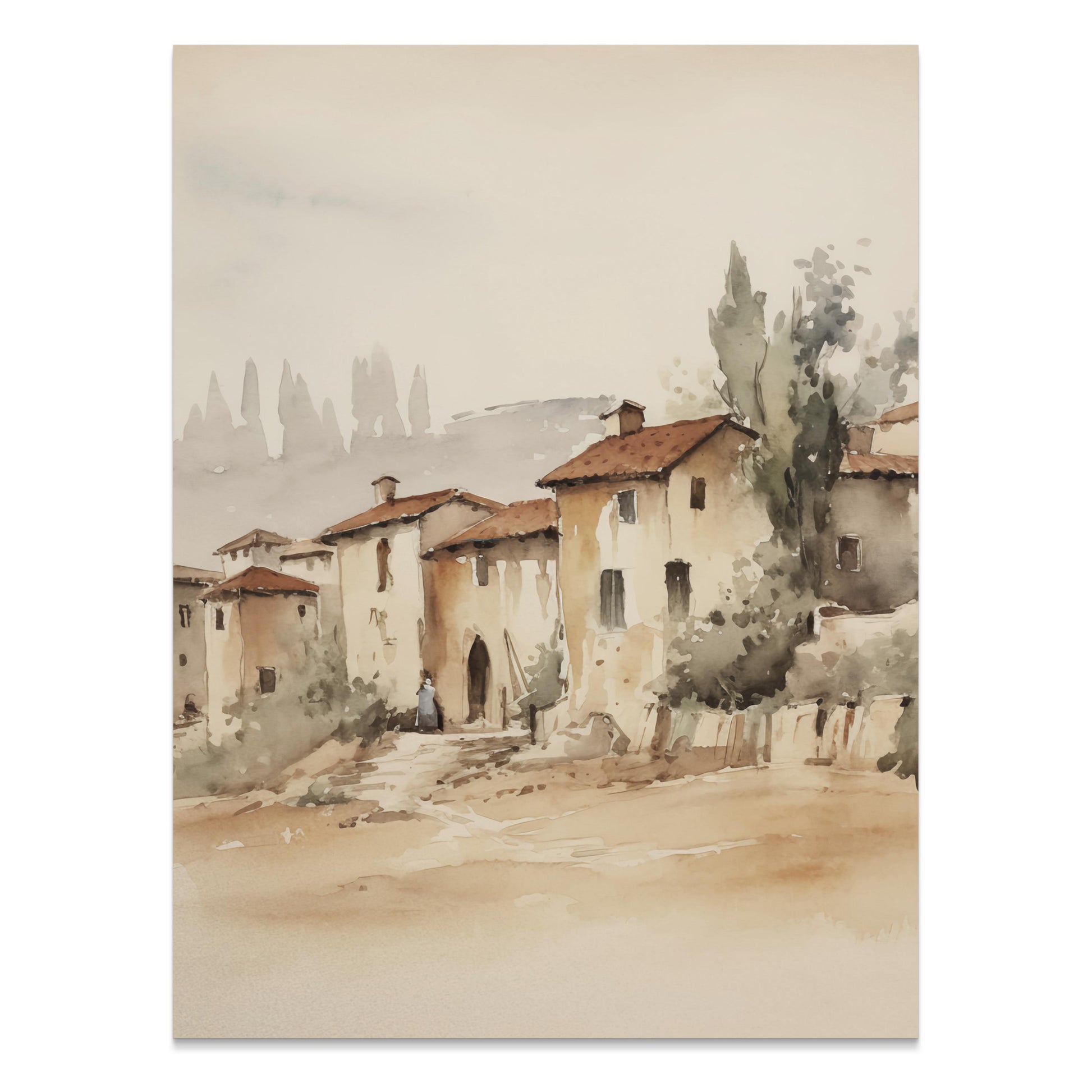 Premium Poster of Charming Rustic Village Watercolor Art Posters