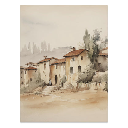 Premium Poster of Charming Rustic Village Watercolor Art Posters