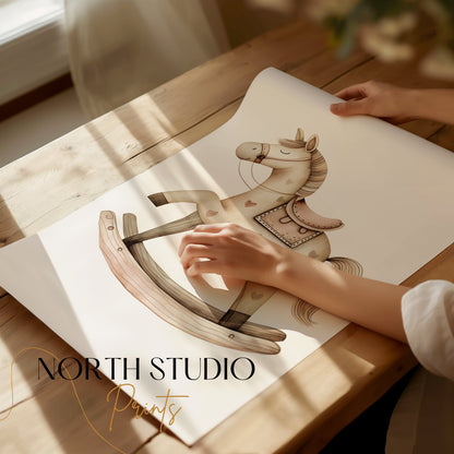 Premium Poster of Charming Vintage Rocking Horse Nursery Art Posters
