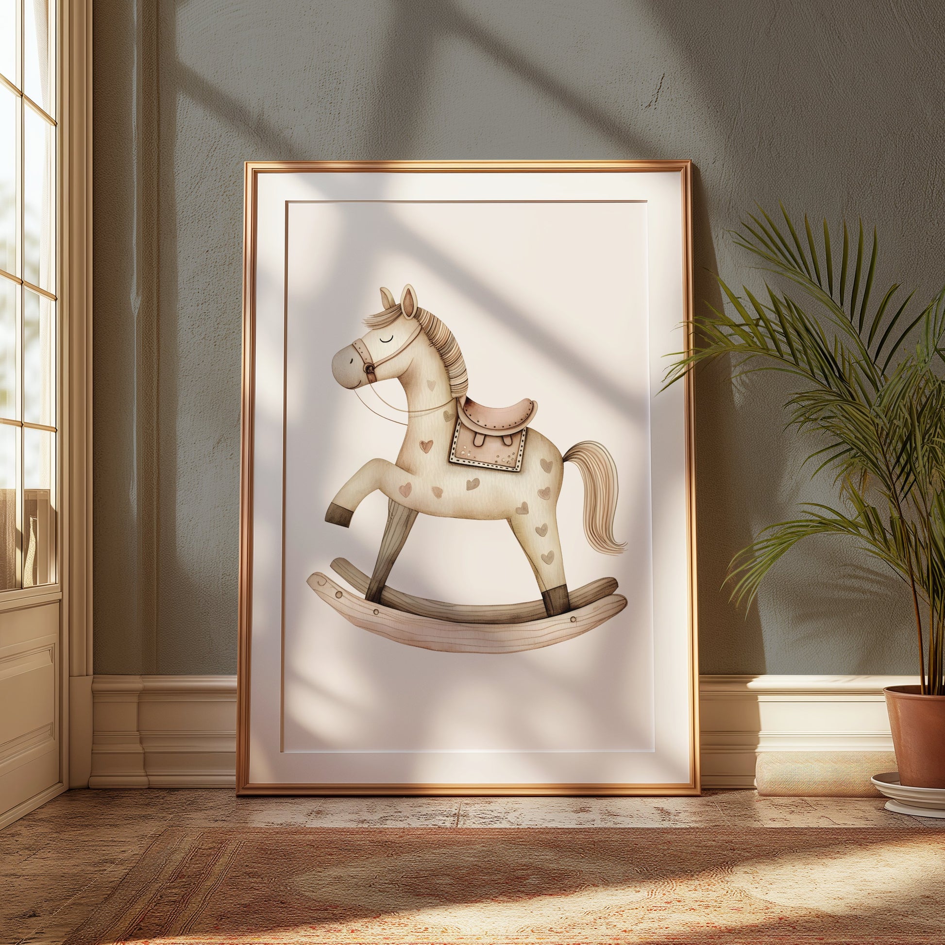 Premium Poster of Charming Vintage Rocking Horse Nursery Art Posters