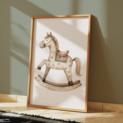 Premium Poster of Charming Vintage Rocking Horse Nursery Art Posters