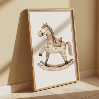 Premium Poster of Charming Vintage Rocking Horse Nursery Art Posters