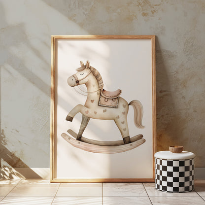 Premium Poster of Charming Vintage Rocking Horse Nursery Art Posters