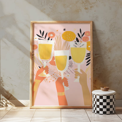 Premium Poster of Cheerful Celebration of Clinking Glasses Art Print Posters