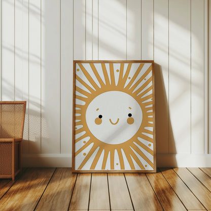 Premium Poster of Cheerful Smiling Sunburst Art for Kids Room Posters