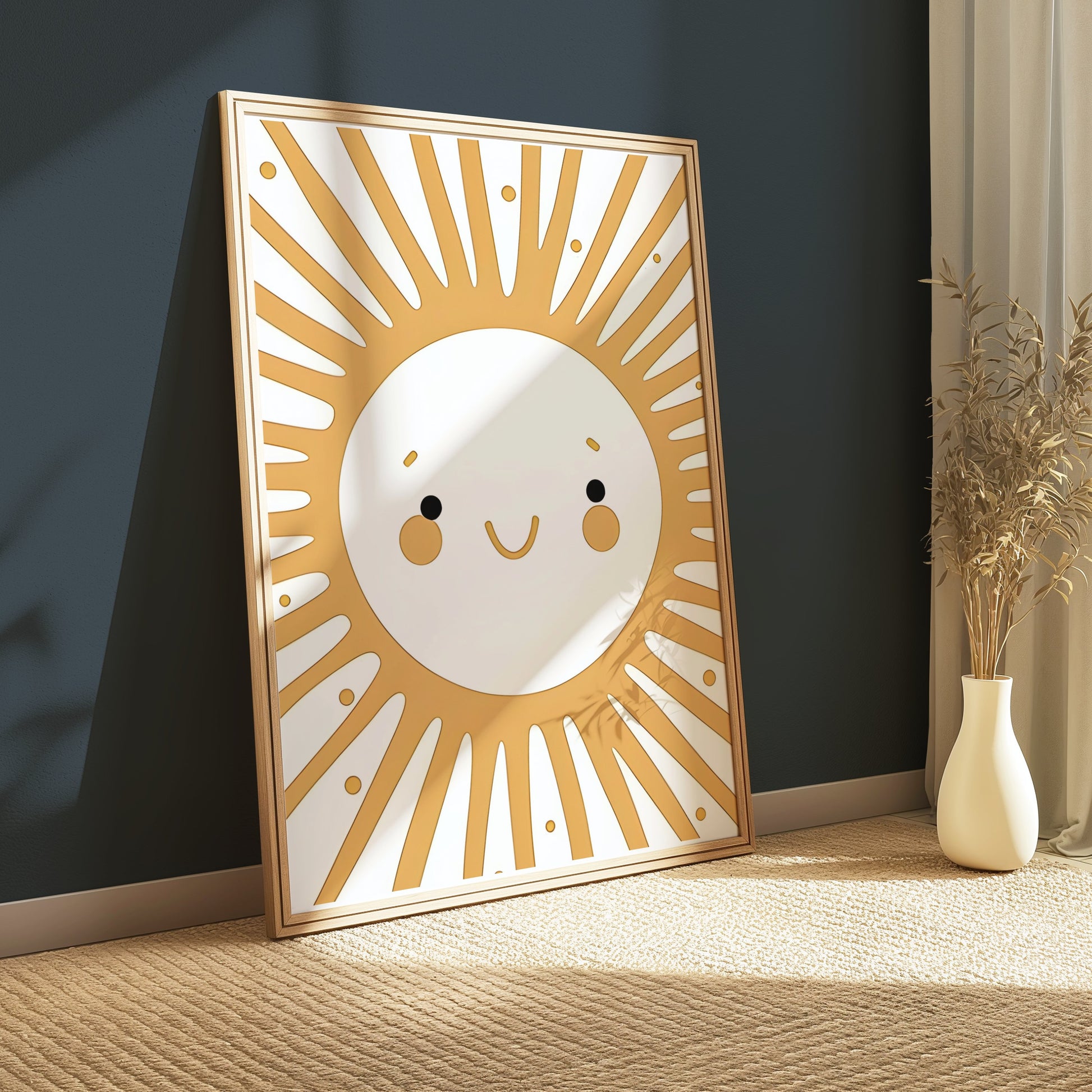 Premium Poster of Cheerful Smiling Sunburst Art for Kids Room Posters