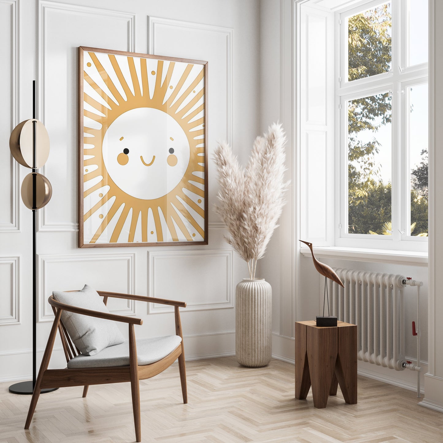 Premium Poster of Cheerful Smiling Sunburst Art for Kids Room Posters