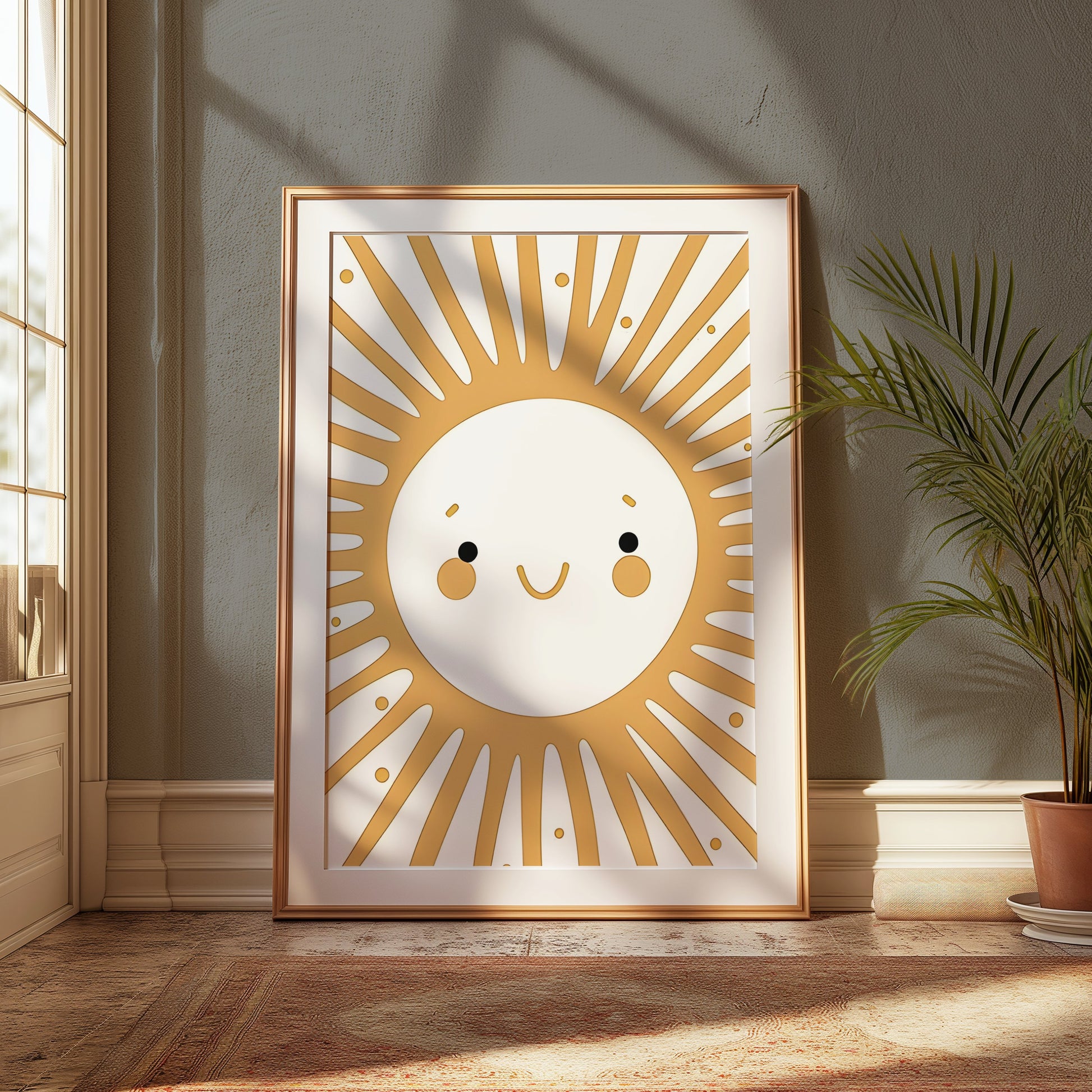 Premium Poster of Cheerful Smiling Sunburst Art for Kids Room Posters