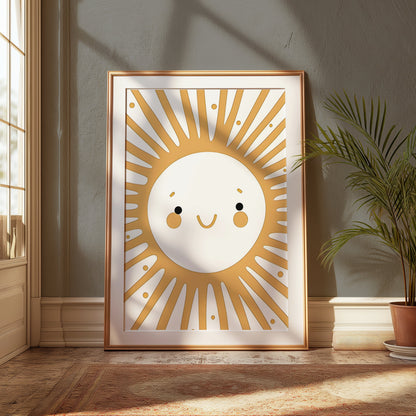 Premium Poster of Cheerful Smiling Sunburst Art for Kids Room Posters