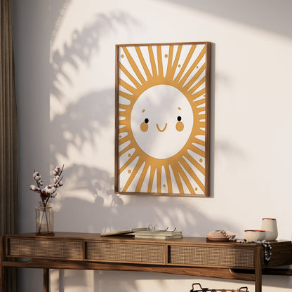Premium Poster of Cheerful Smiling Sunburst Art for Kids Room Posters