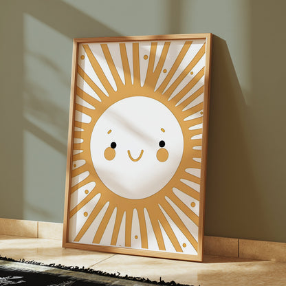 Premium Poster of Cheerful Smiling Sunburst Art for Kids Room Posters