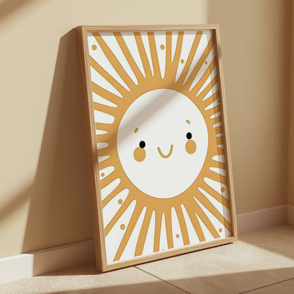 Premium Poster of Cheerful Smiling Sunburst Art for Kids Room Posters