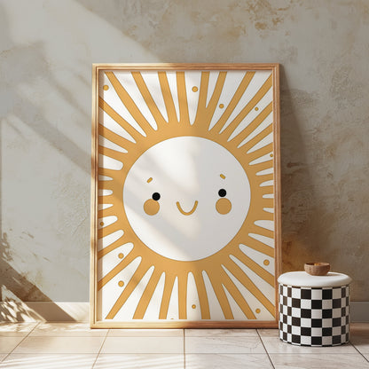 Premium Poster of Cheerful Smiling Sunburst Art for Kids Room Posters