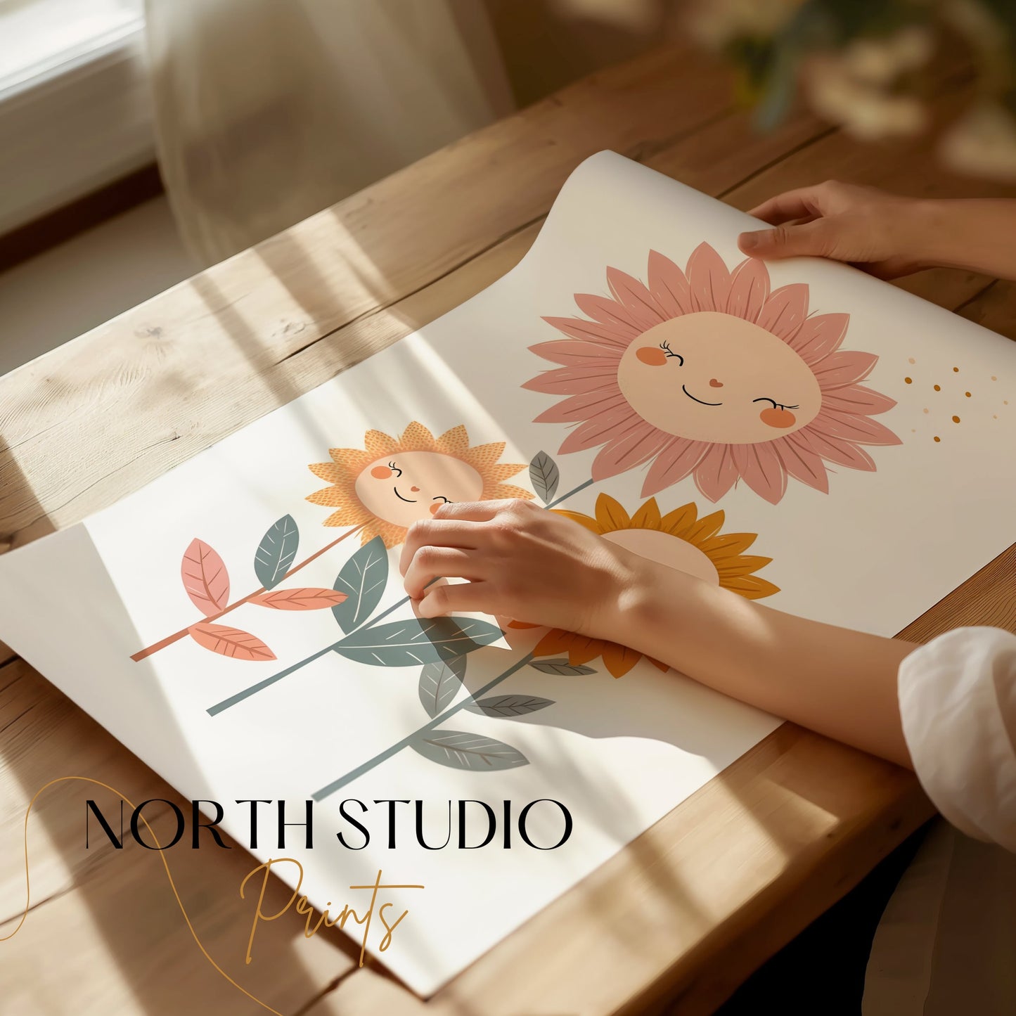 Premium Poster of Cheerful Sunflower Family Illustration Posters