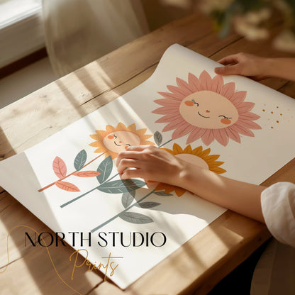 Premium Poster of Cheerful Sunflower Family Illustration Posters