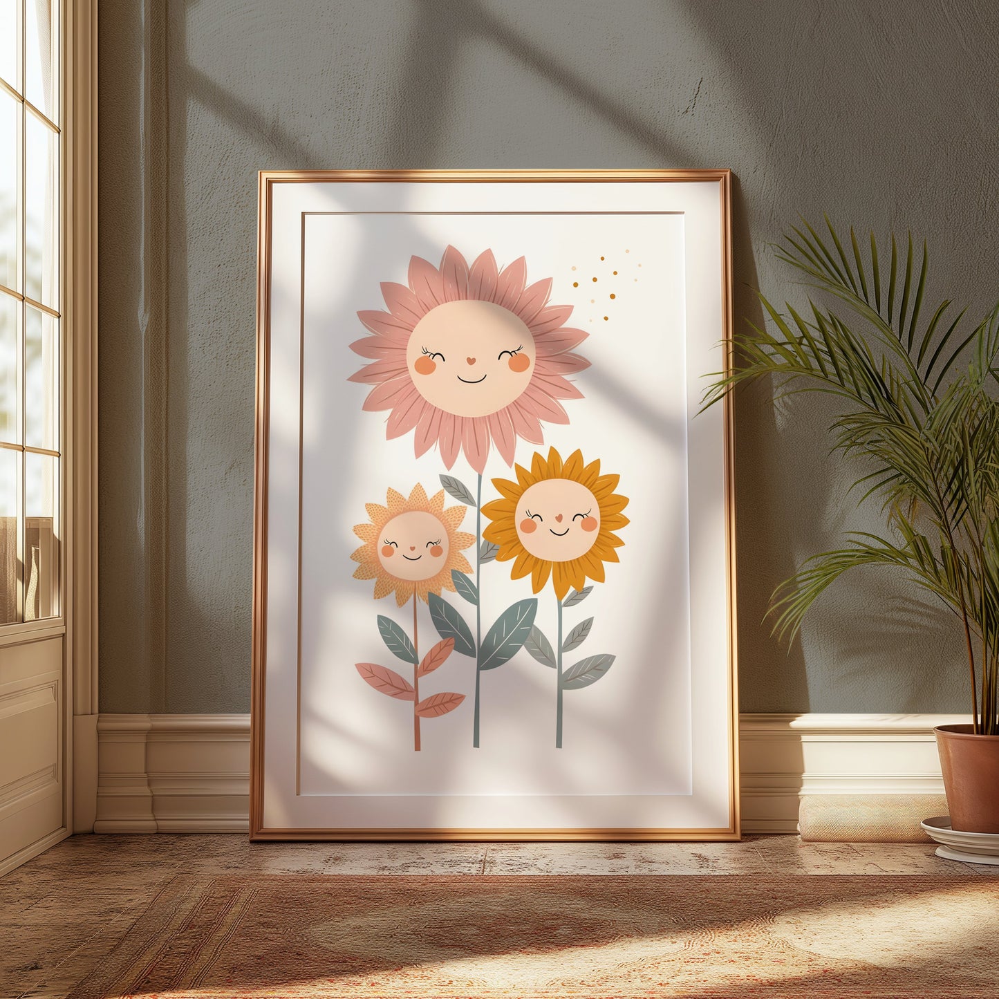 Premium Poster of Cheerful Sunflower Family Illustration Posters