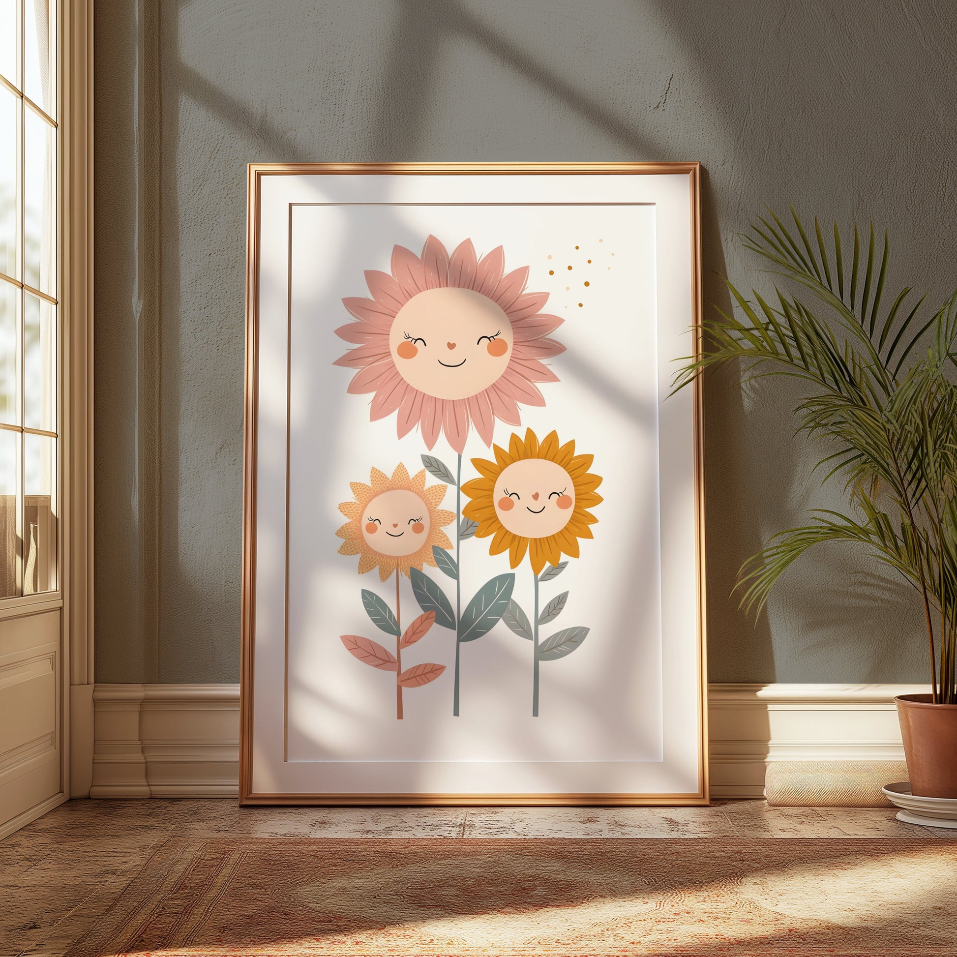 Premium Poster of Cheerful Sunflower Family Illustration Posters