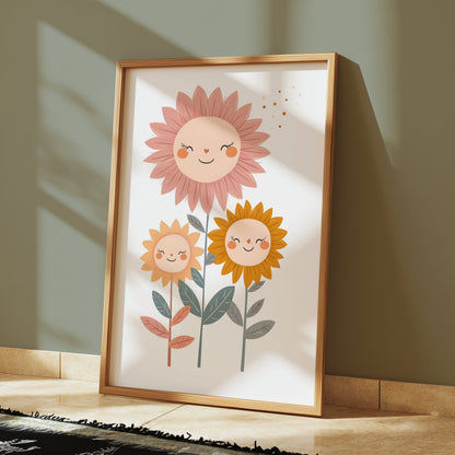 Premium Poster of Cheerful Sunflower Family Illustration Posters