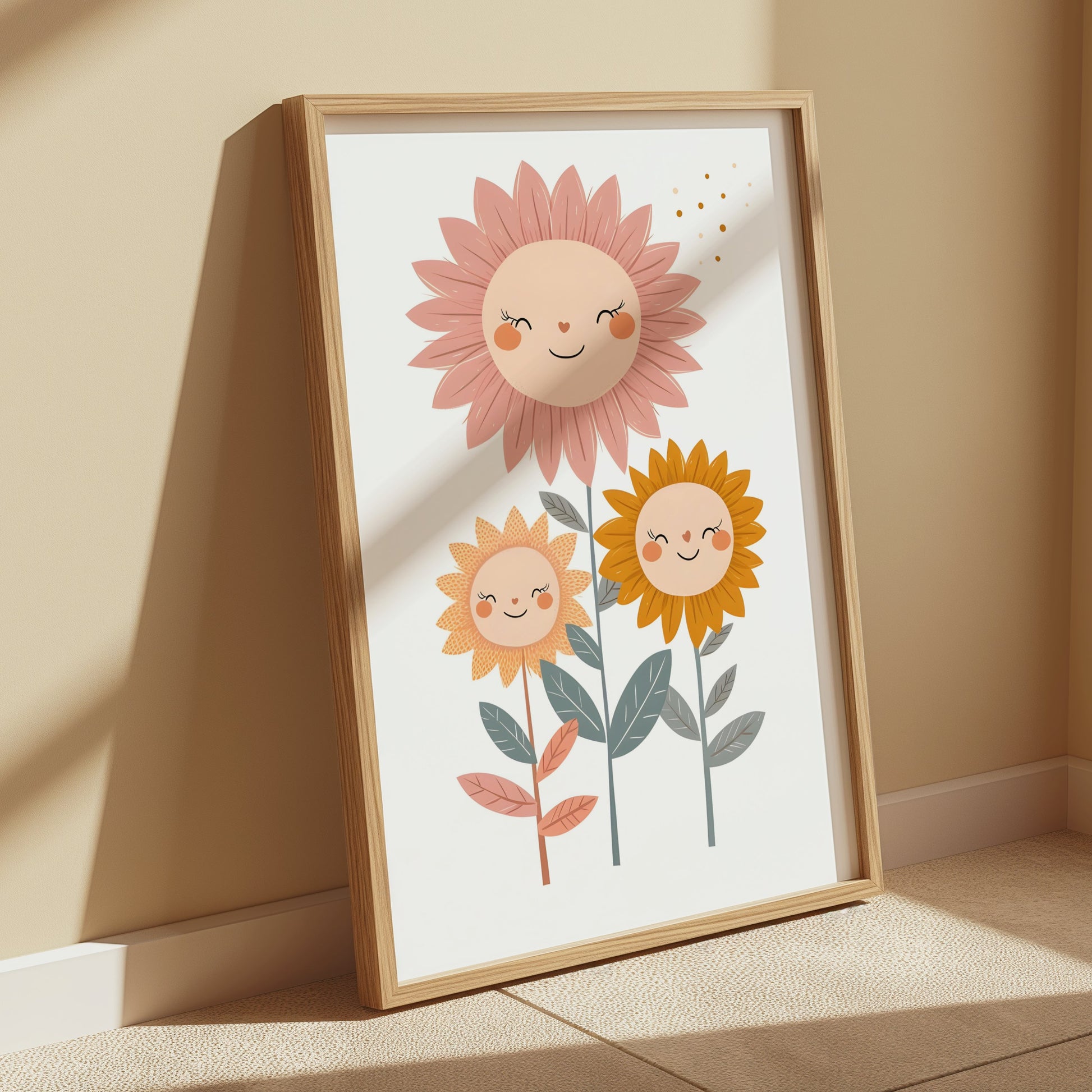 Premium Poster of Cheerful Sunflower Family Illustration Posters