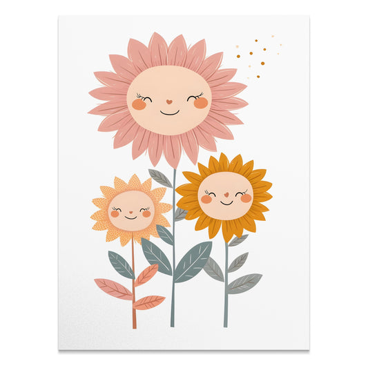 Premium Poster of Cheerful Sunflower Family Illustration Posters
