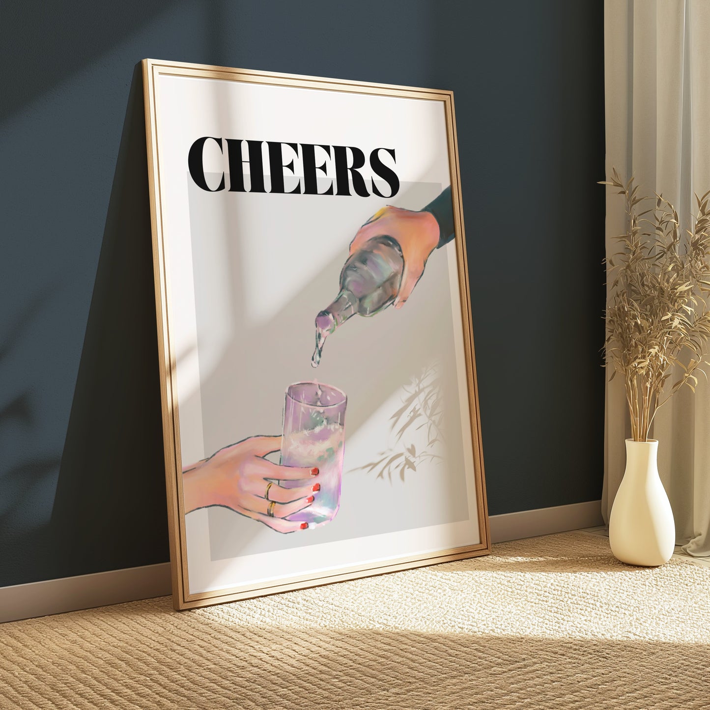 Premium Poster of Cheers Pouring Drink Illustration Art Posters
