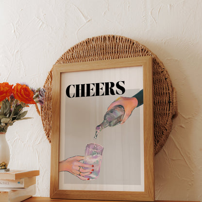 Premium Poster of Cheers Pouring Drink Illustration Art Posters