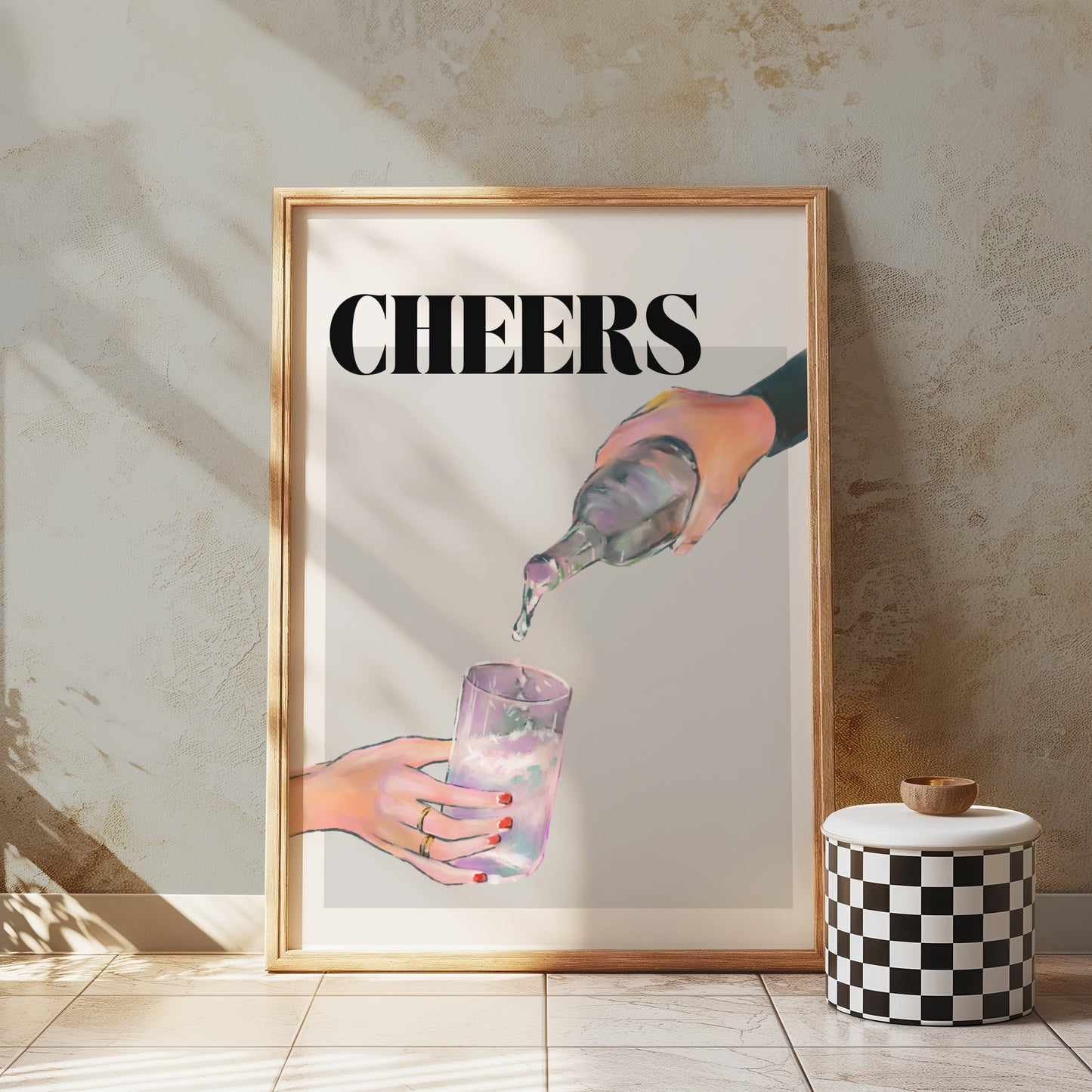 Premium Poster of Cheers Pouring Drink Illustration Art Posters