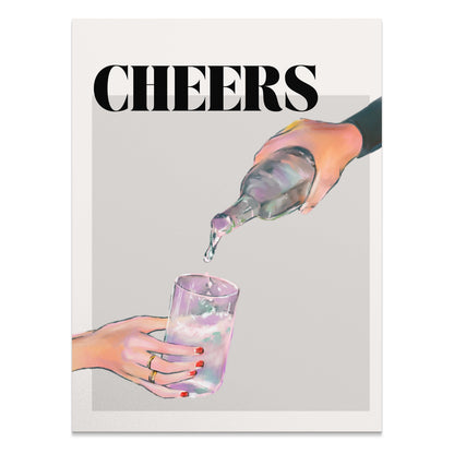 Premium Poster of Cheers Water Pour Hand Holding Glass Posters