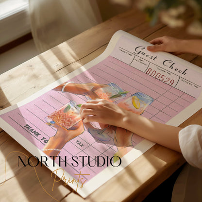 Premium Poster of Cheers with Refreshing Drinks on Pink Order Slip Posters