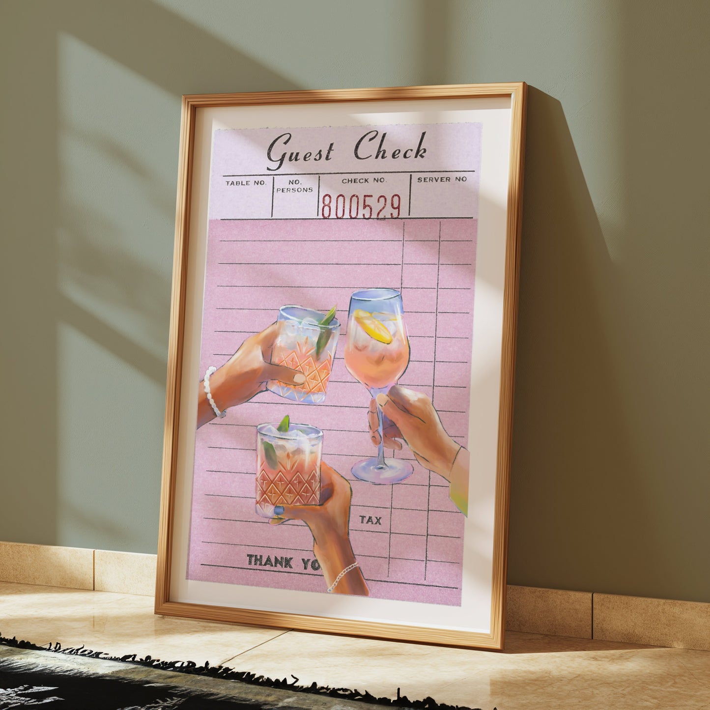 Premium Poster of Cheers with Refreshing Drinks on Pink Order Slip Posters