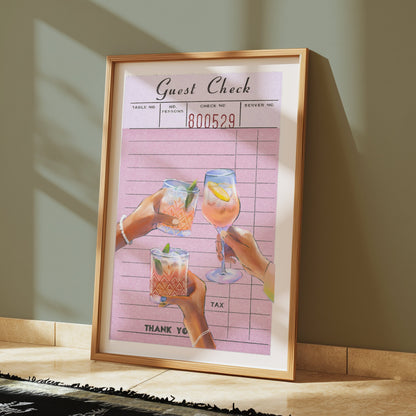 Premium Poster of Cheers with Refreshing Drinks on Pink Order Slip Posters