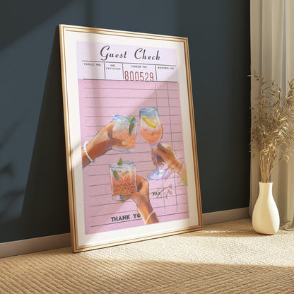 Premium Poster of Cheers with Refreshing Drinks on Pink Order Slip Posters