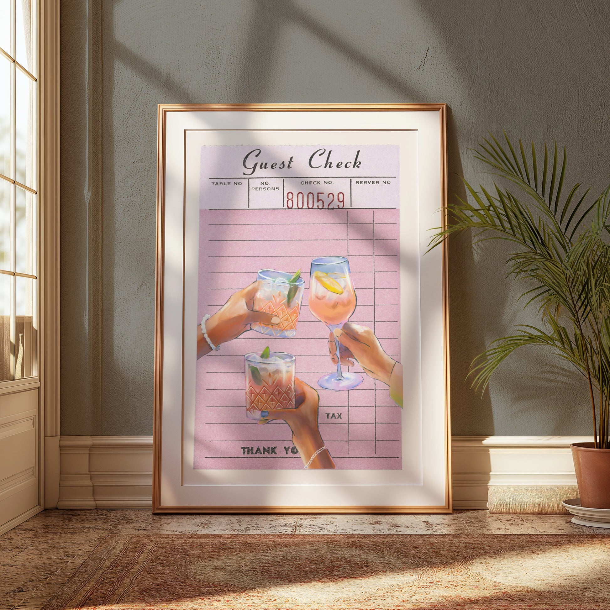 Premium Poster of Cheers with Refreshing Drinks on Pink Order Slip Posters