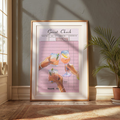 Premium Poster of Cheers with Refreshing Drinks on Pink Order Slip Posters