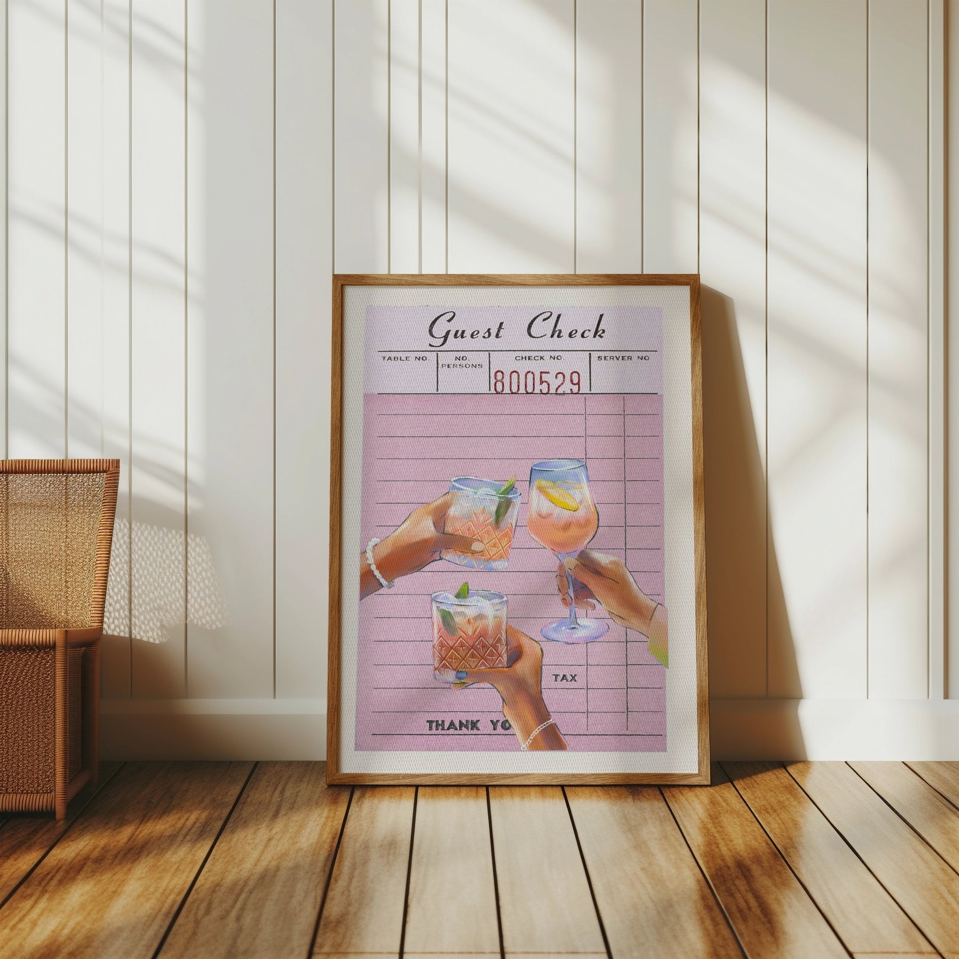 Premium Poster of Cheers with Refreshing Drinks on Pink Order Slip Posters