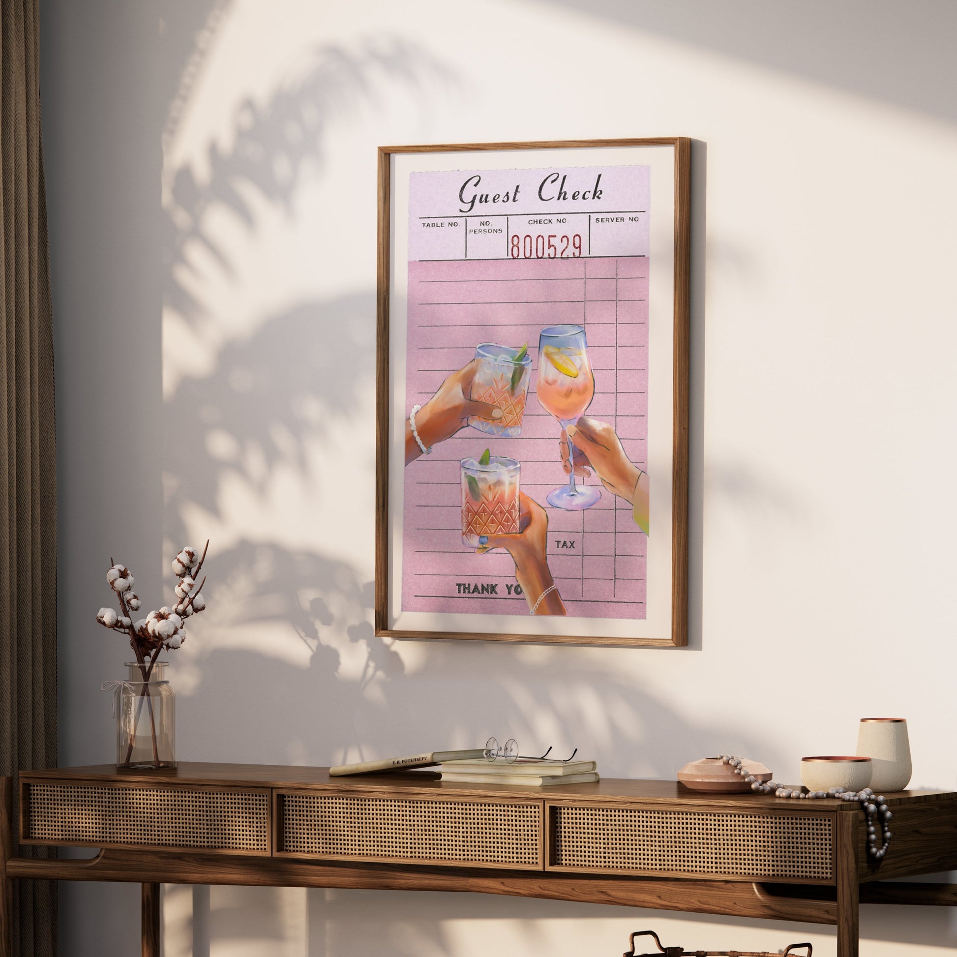 Premium Poster of Cheers with Refreshing Drinks on Pink Order Slip Posters