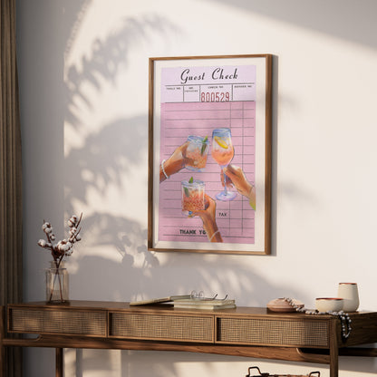 Premium Poster of Cheers with Refreshing Drinks on Pink Order Slip Posters