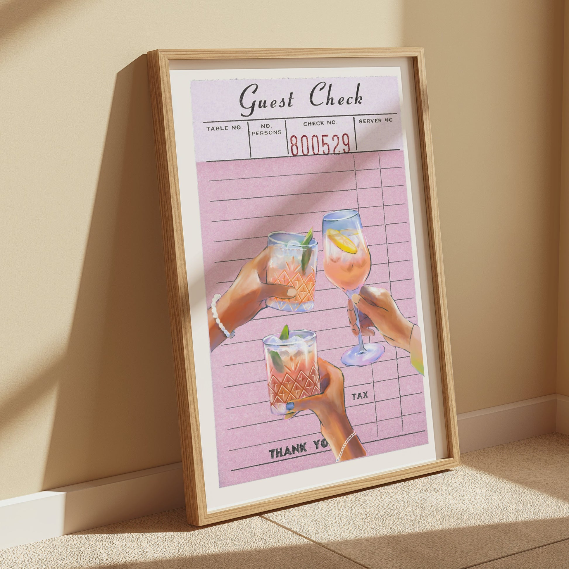 Premium Poster of Cheers with Refreshing Drinks on Pink Order Slip Posters